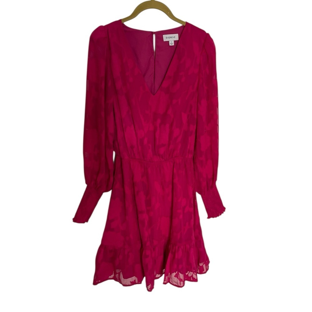 Evereve  Women's Penelope Floral Pink Dress Small V Neck Elastic Sleeve